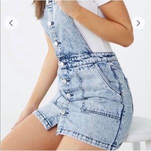 Acid wash denim overall dress